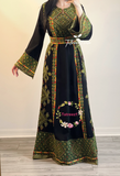 Black/Green Embroidery Embroidered Palestinian Thobe With Embroidery belt