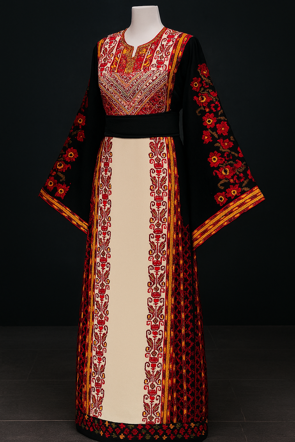 🌟 Traditional Palestinian Thobe – Machine Embroidered