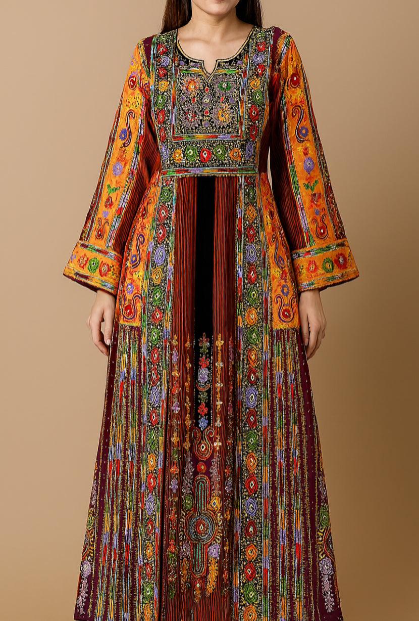 Jennah wnar Malacca Thoub Silk Velvet  Embroidery Thoub come with Belt