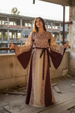 Maroon Tatreez Elegant Embroidered Palestinian Beige Dress