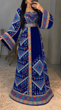 Blue Embroidery Silk Velvet Stone Thobe
