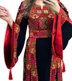 Black/Red Traditional Stoned Embroidered Palestinian Fellahi Thobe