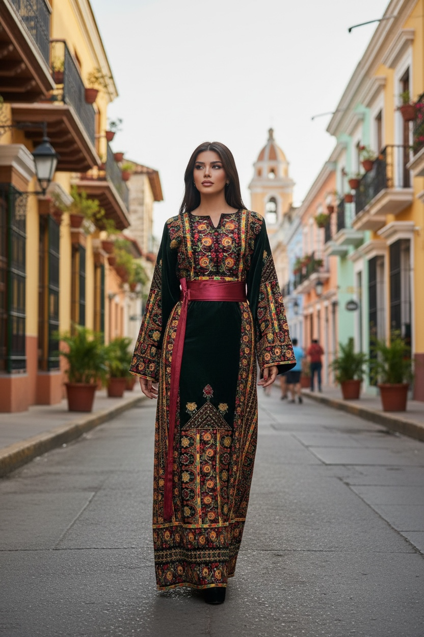 Dark Green Thobe Floral Embroidery