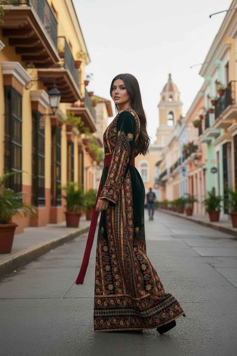 Dark Green Thobe Floral Embroidery