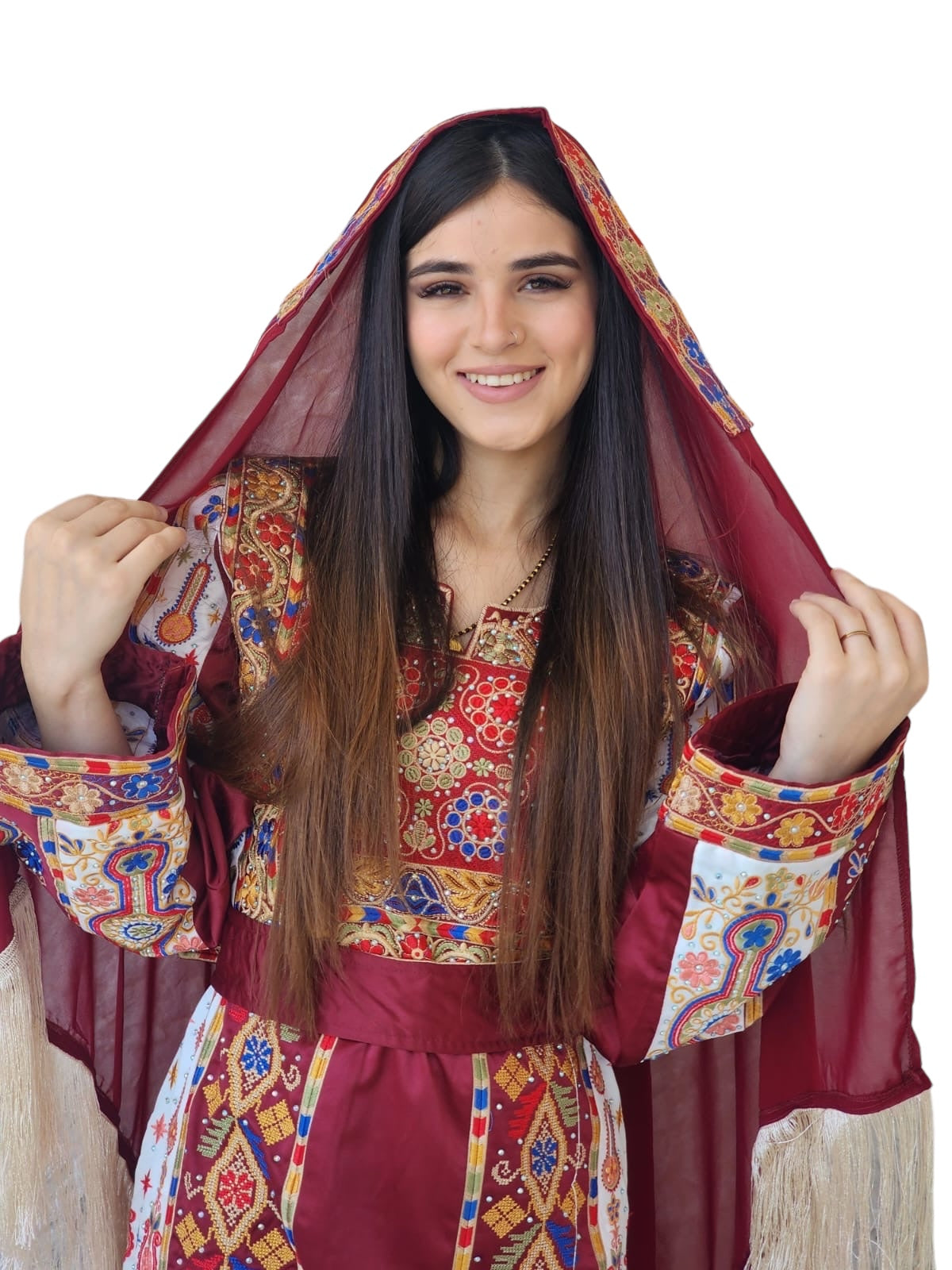 Malacca Silk Material Maroon Stone Embroidery Thoub With Matching Headpiece