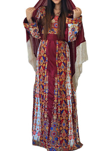 Malacca Silk Material Maroon Stone Embroidery Thoub With Matching Headpiece