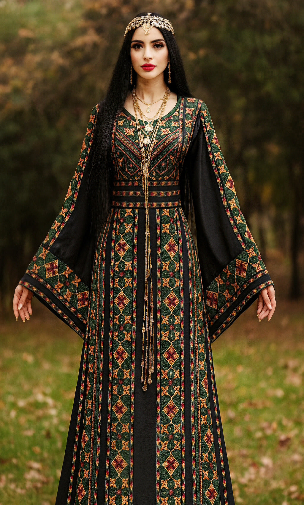 Green Embroidery Traditional luxurious touch Thoub