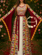 Load image into Gallery viewer, Floral Embroidered Palestinian Thobe with Wide Sleeves and Belt

