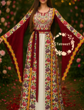 Floral Embroidered Palestinian White Thobe with Wide Sleeve