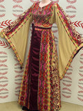 Luxury Traditional Palestinian Embroidered Dress Palestinian Thobe with Wide Sleeves and Belt