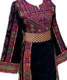 Black Silk Velvet Tradtional  Stoned Embroidered Palestinian Fellahi Thobe