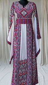 Purple Embroidery Traditional Embroidered Palestinian Fellahi Thobe with Matching Headpiece