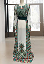 Load image into Gallery viewer, Limited time Multicolor with Kashmir Design Stone Embroidery Thobe with Reversible Belt
