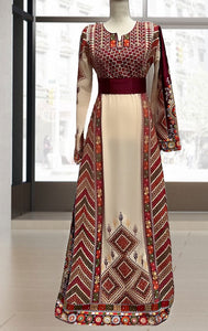 Beige Thoub Multicolor with Kashmir Design Stone Embroidery Thobe with Reversible Belt