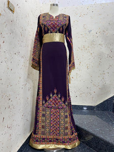 Purple Traditional  Thoub Embroidery Elegant with Reversible Belt