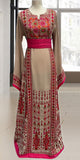 Beige Thoub With Pink Style  Design Stone Embroidery Thobe Reversible Embroidery Belt