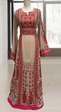 Beige Thoub With Pink Style  Design Stone Embroidery Thobe Reversible Embroidery Belt