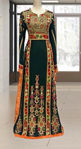 Malacca Green Embroidery Thoub  Wide Sleeve Elegant with Reversible Belt