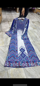 Limited time Multicolor Blue Design Stoned Embroidery Thobe with Embroidery Matching Belt