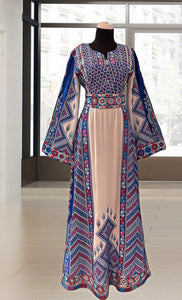 Limited time Multicolor Blue Design Stoned Embroidery Thobe with Embroidery Matching Belt