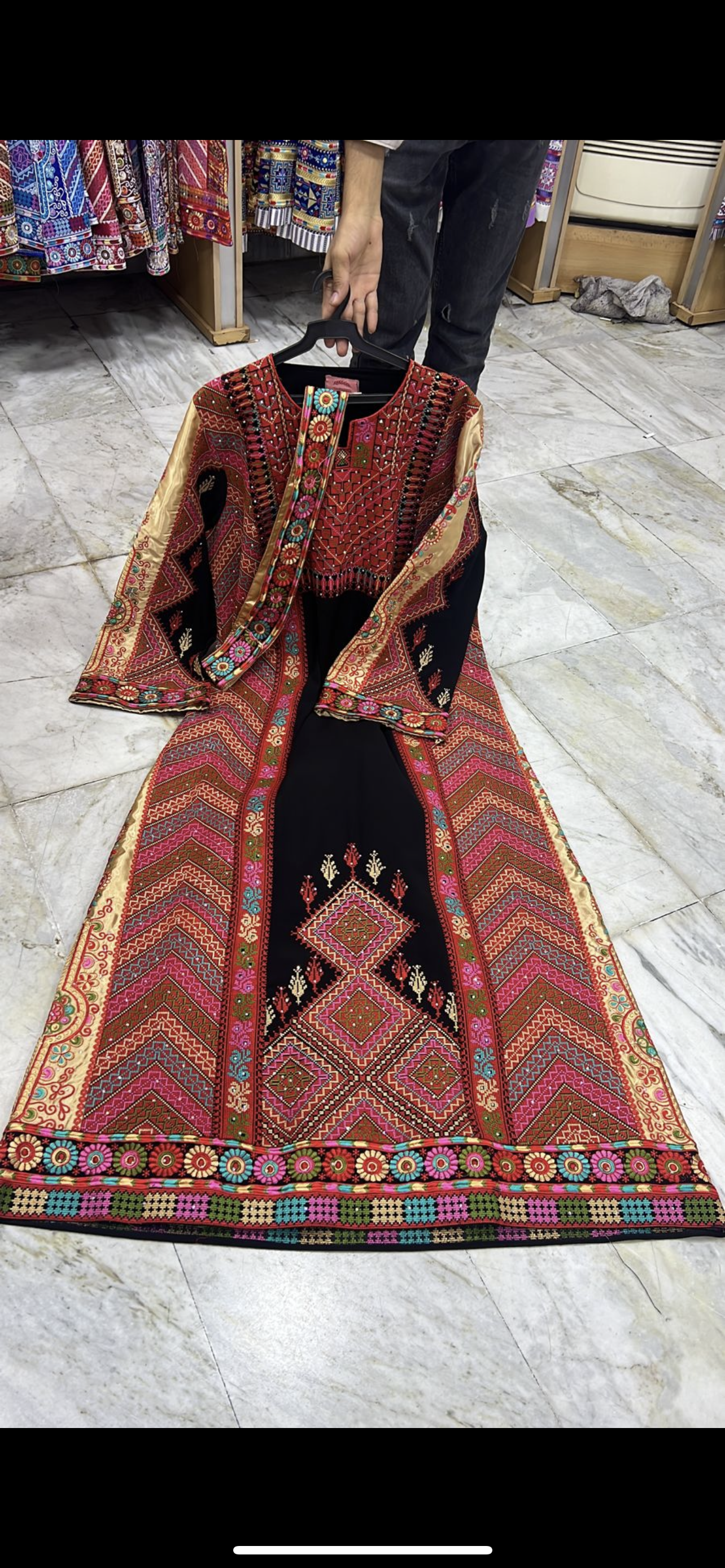 Black& Red Thoub Multicolor Stone  Embroidery Thobe