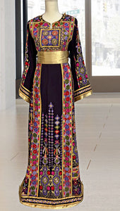 Purple  Malacca Embroidered Palestinian Thobe With Reversible Belt