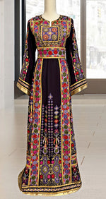 Load image into Gallery viewer, Purple  Malacca Embroidered Palestinian Thobe With Reversible Belt
