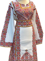 Load image into Gallery viewer, White Thoub Red Embroidered Palestinian Fellahi Thobe
