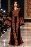 Wine/Deep Maroon Silk Velvet Embroidery Thoub