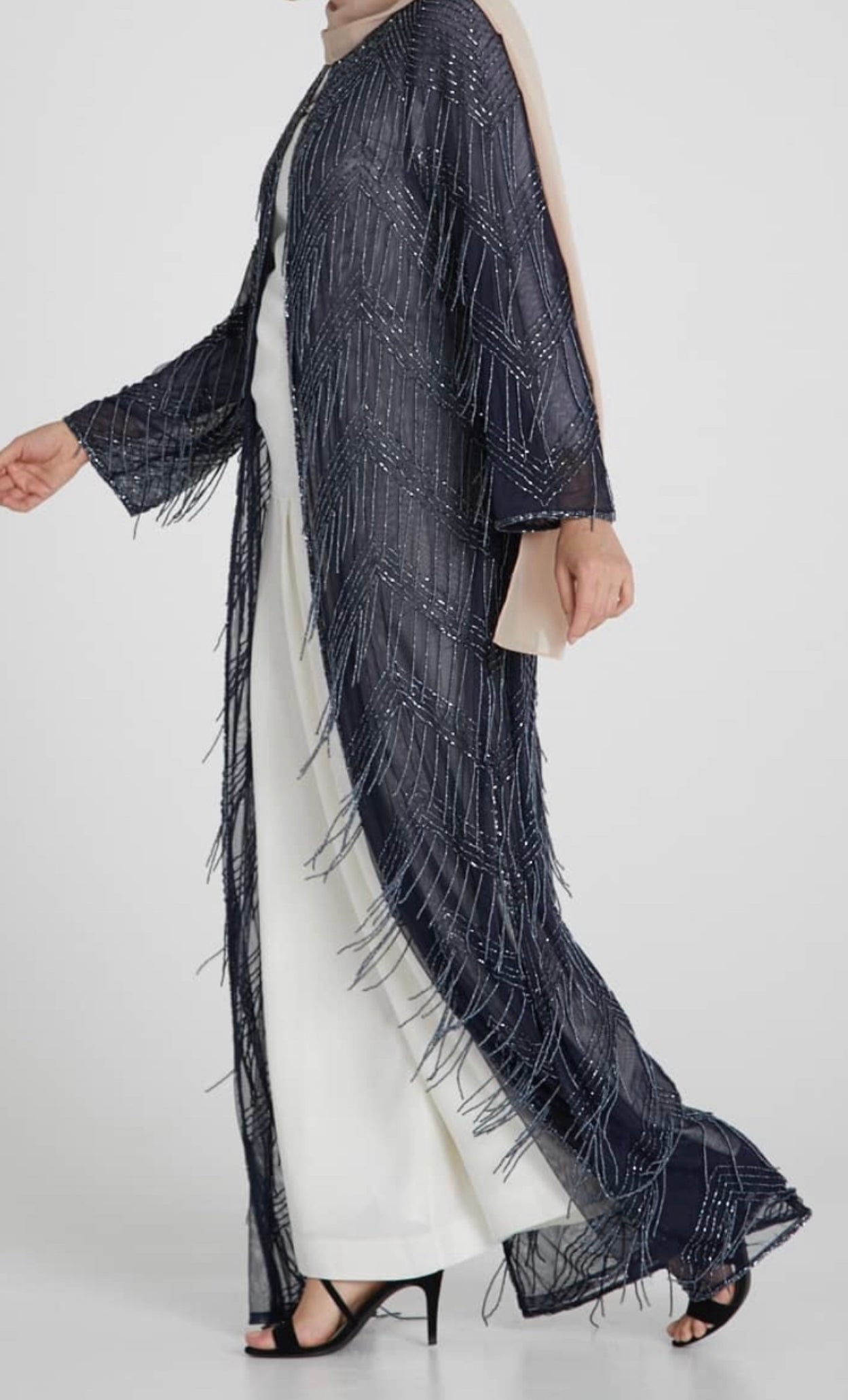 Hand Stitched Chandelier Tassel Jacket  long abaya