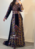 Dark Purple Velvet Thoub With Removable Skirt