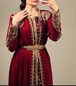 Load image into Gallery viewer, Maroon Elegant Selection 2 pieces Moroccan Embroidery stone caftan
