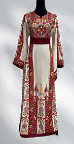 Charger l&#39;image dans la galerie, White Manajel Embroidered Palestinian Thobe Wide Sleeve
