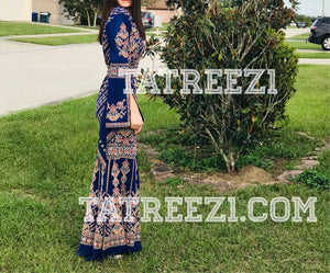 Chiffon Blue Miss Princess Embroidery Long Thoub Dress