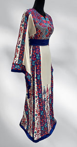 White Manajel Embroidered Palestinian Thobe Wide Sleeve