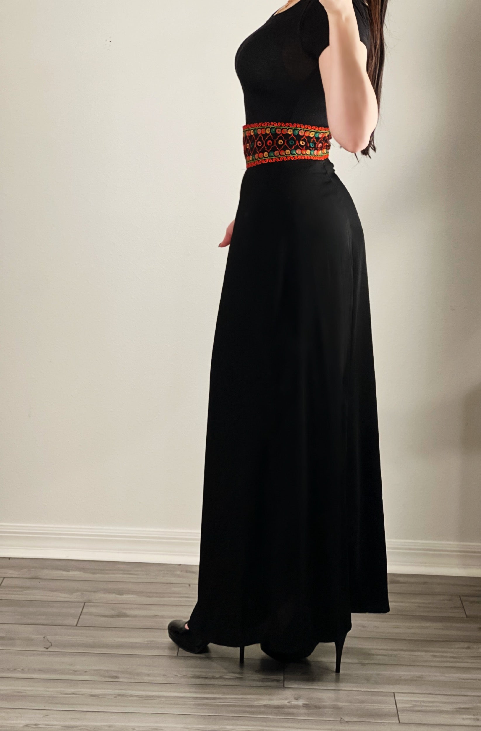 Orange Beautifully Embroidery Long Skirt