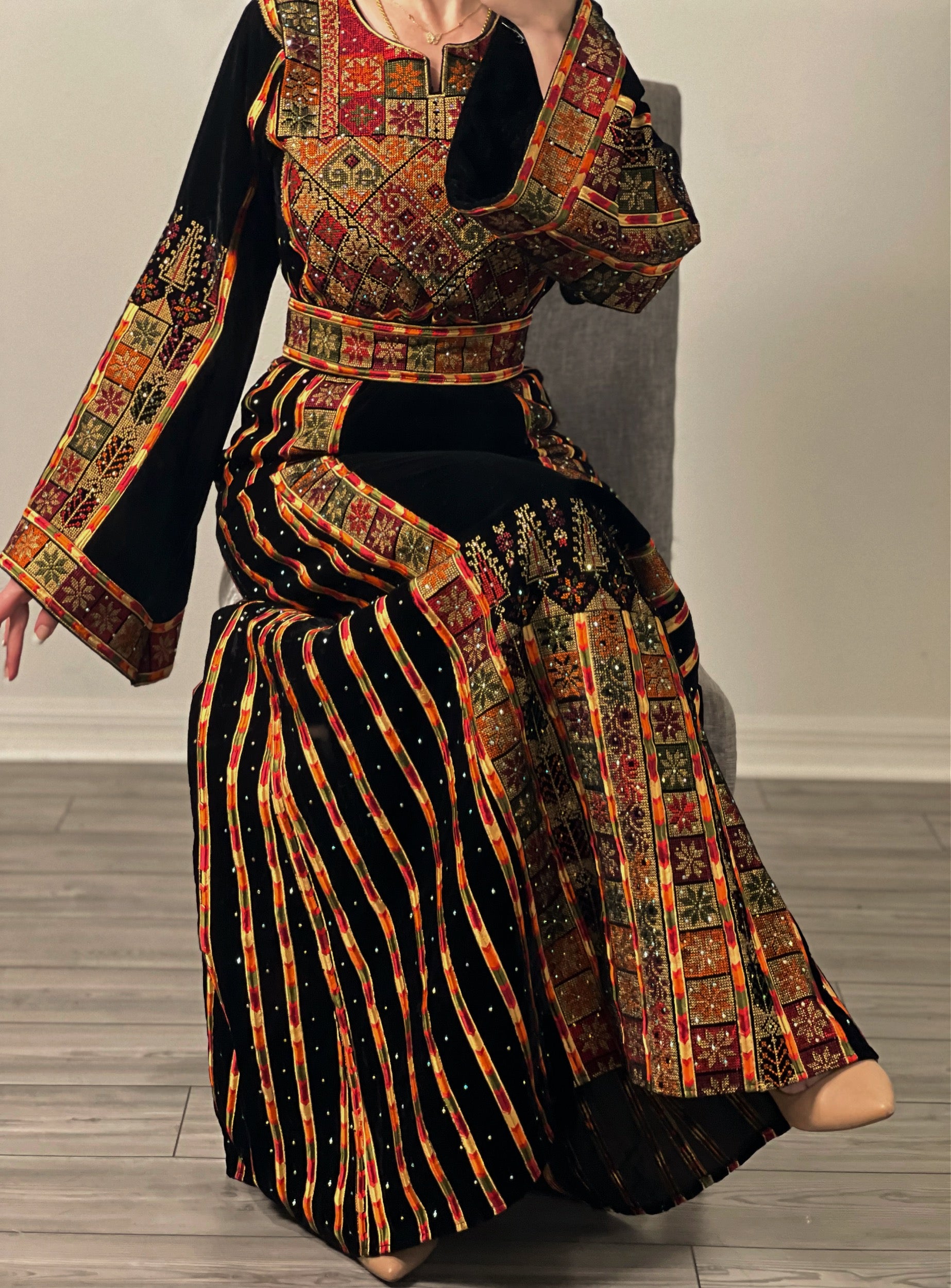 Traditional Manajel Multicolored Emberoidery Velvet  Thobe