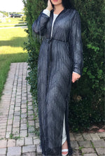 Load image into Gallery viewer, Hand Stitched Chandelier Tassel Jacket  long abaya
