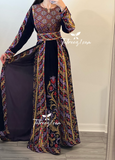 Dark Purple Velvet Thoub With Removable Skirt