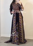 Dark Purple Velvet Thoub With Removable Skirt