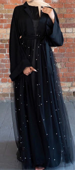 Load image into Gallery viewer, Made in dub Lace Pearls Abaya
