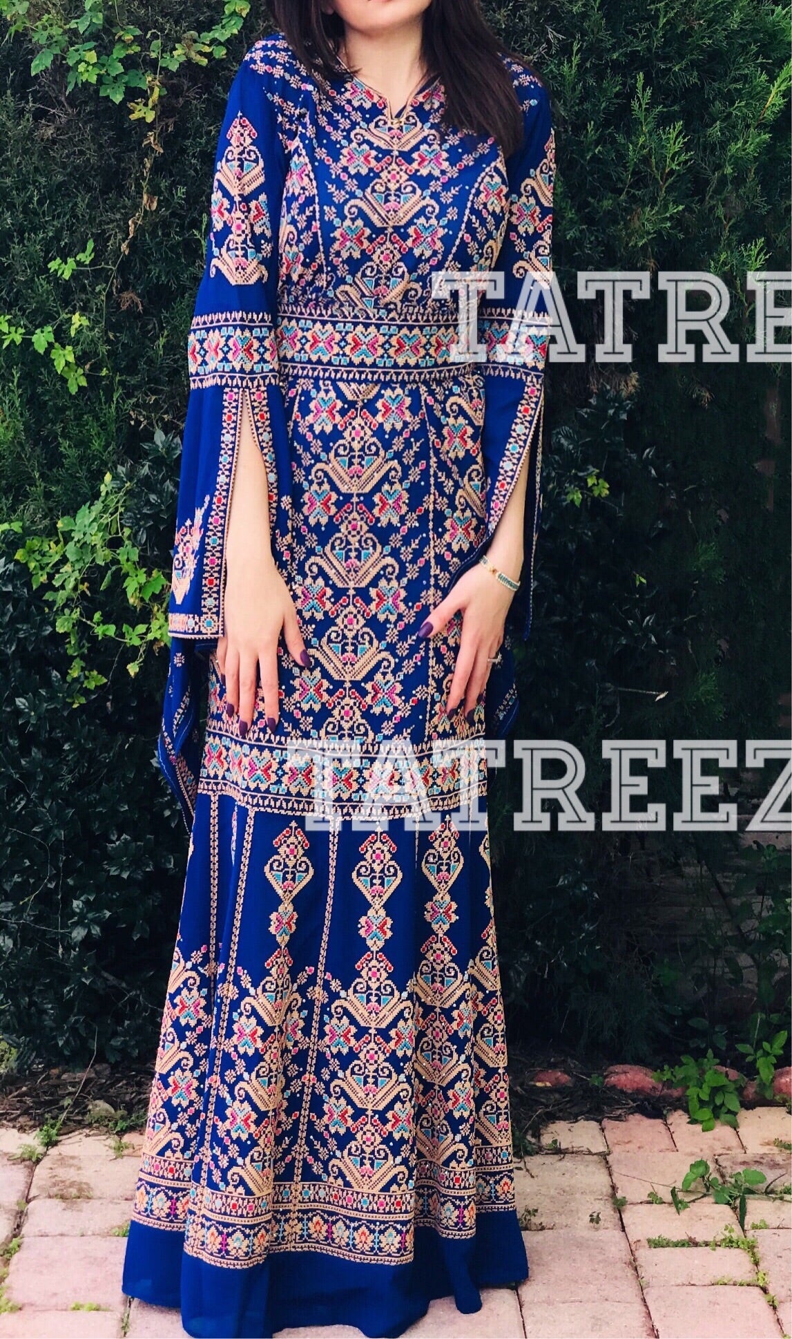 Chiffon Blue Miss Princess Embroidery Long Thoub Dress