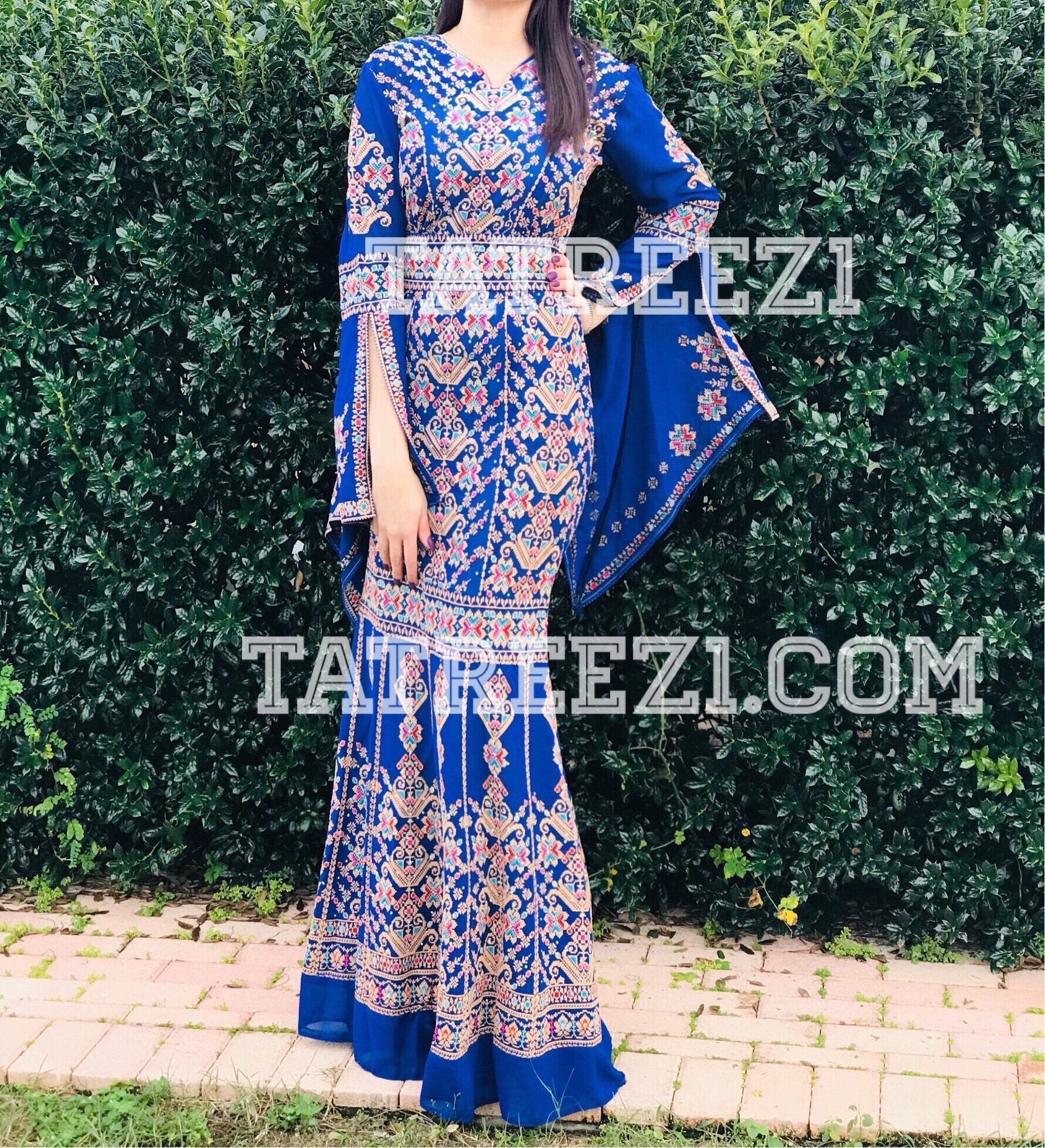 Chiffon Blue Miss Princess Embroidery Long Thoub Dress