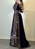 Dark Purple Velvet Thoub With Removable Skirt