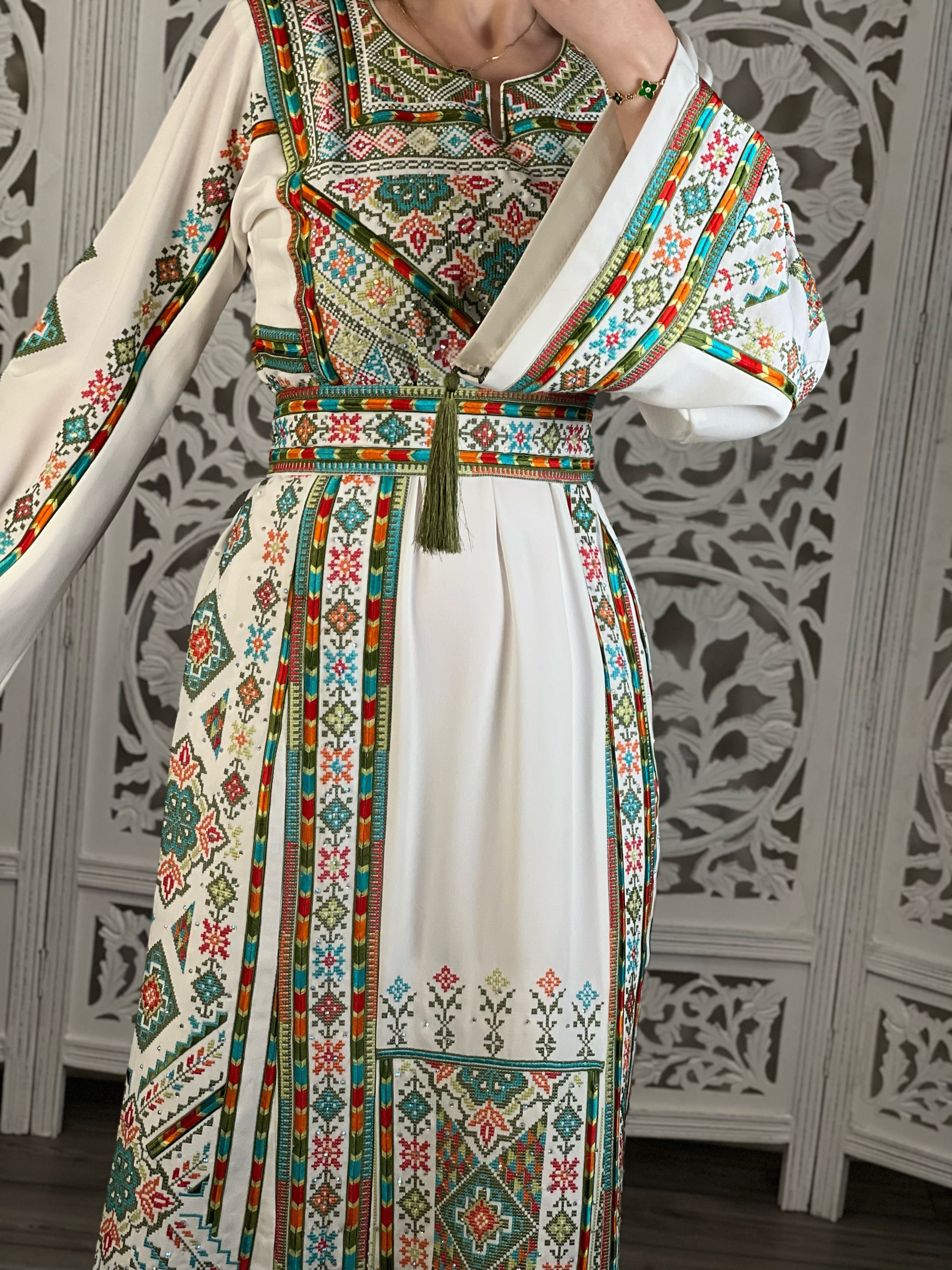 Turquoise White Embroidery Stunning Thobe