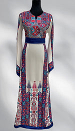 Load image into Gallery viewer, White Manajel Embroidered Palestinian Thobe Wide Sleeve
