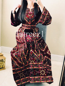 The Luxury Dark Maroon Embroidery Elegant Velvet Palestinian Thoub