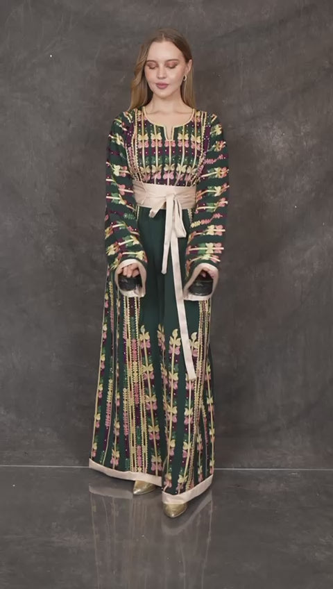 Dark Green Embroidered Thobe Jordanian Palestinian Thoub Dress