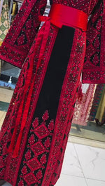 Load and play video in Gallery viewer, Black/Red Palstainen Embroidery Traditional Long Thoub
