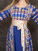 Load and play video in Gallery viewer, Blue Embroidered Thobe Jordanian Palestinian Thoub Dress
